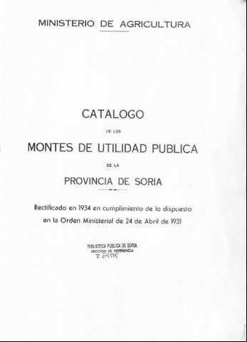 Catálogo de los montes de utilidad pública de la provincia de Soria